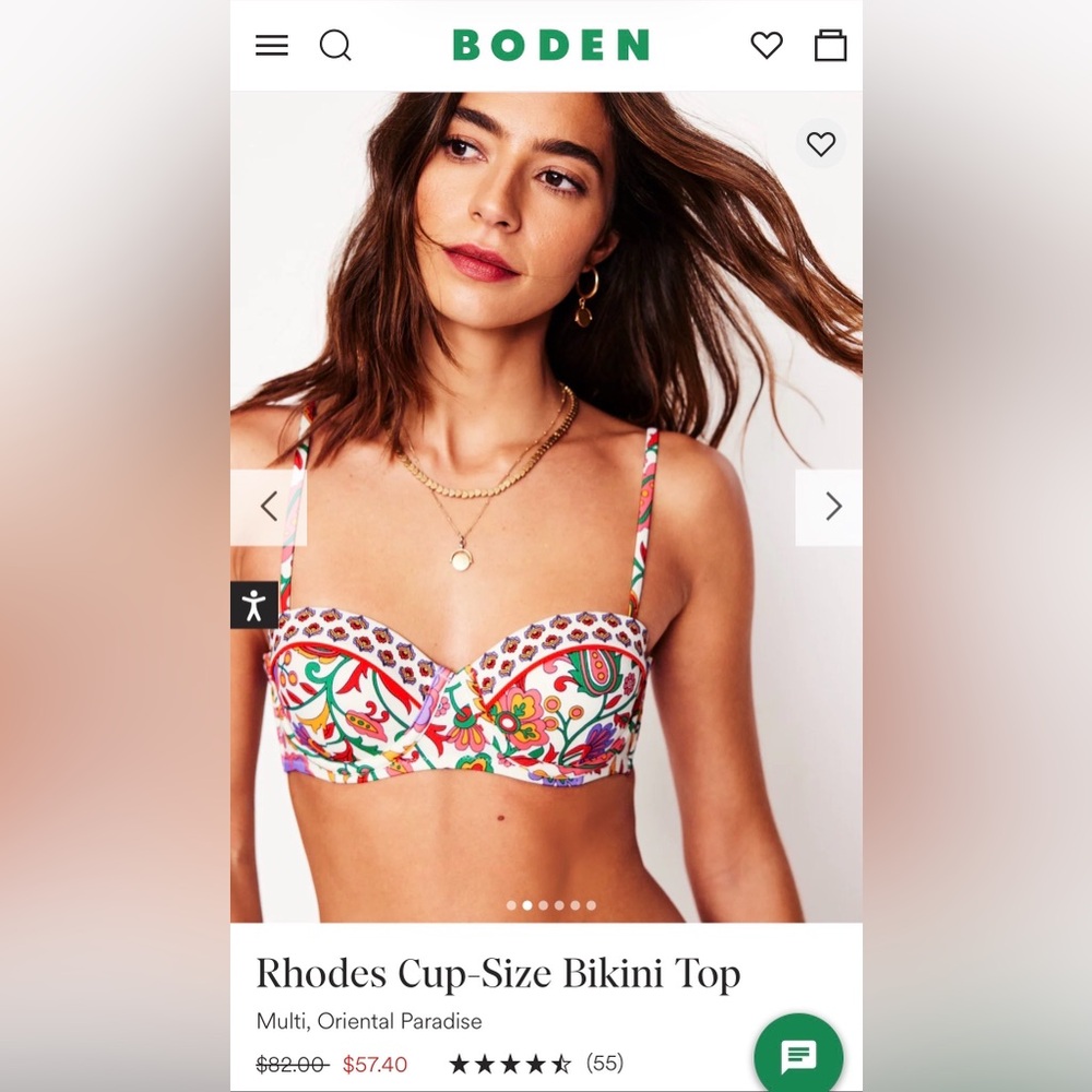 Boden Oriental Paradise Bikini set. 34 C top, Classic medium bottoms. NWT - Picture 3 of 13